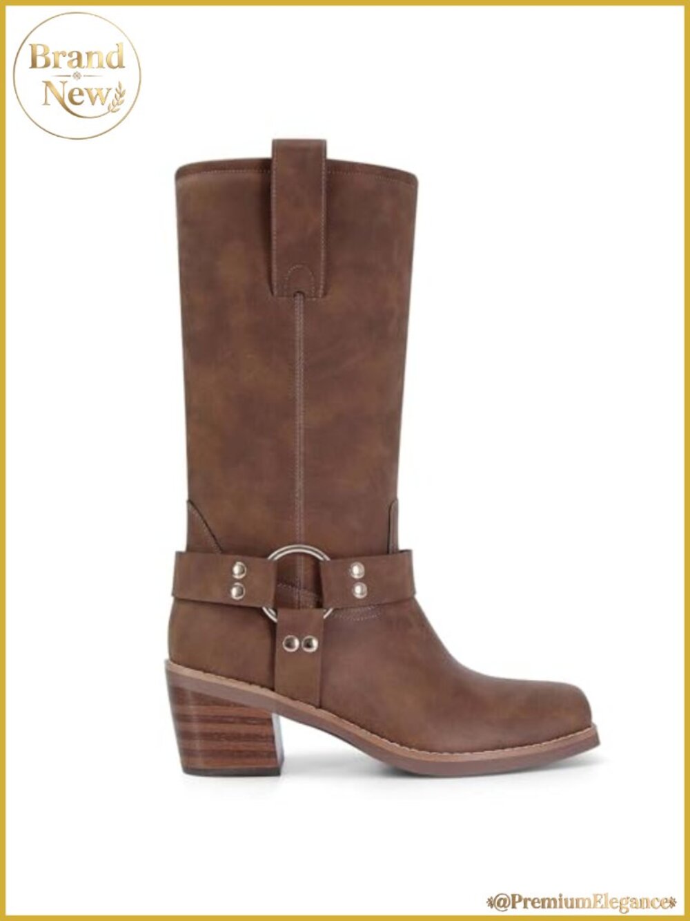 Suede Mid Calf Boots Women Square Toe Chunky Block Heel Slouch Riding Pull On